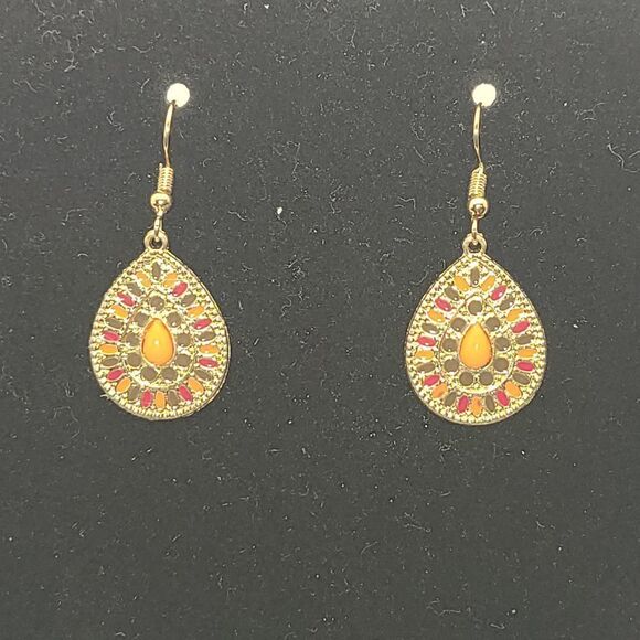 Boho Mosaic stone drop earring set in Burnished goldtone - Picture 1 of 5